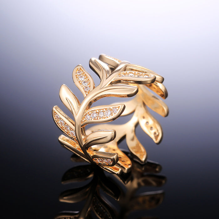 Creative vine leaf women's zircon ring party jewelry