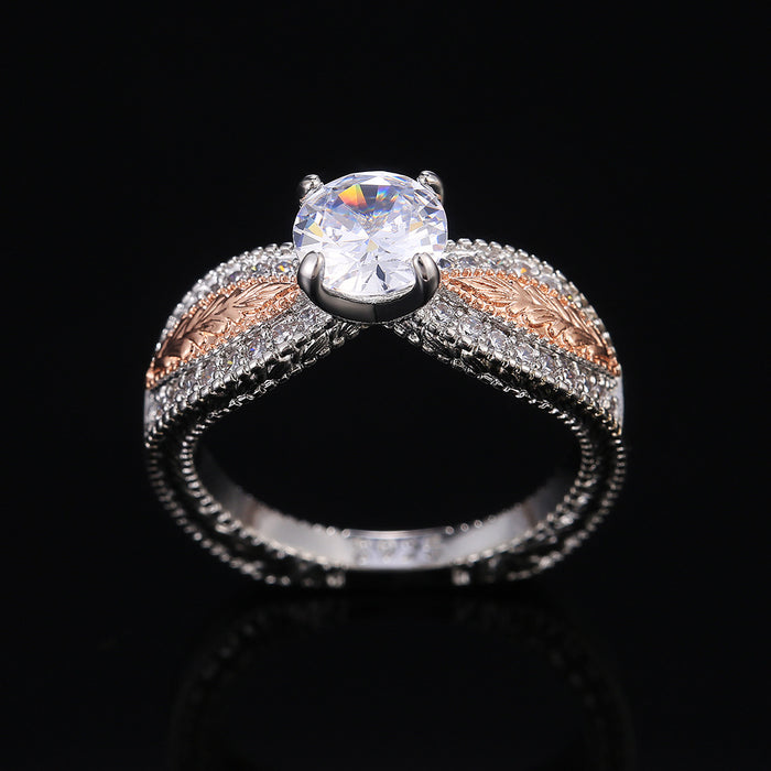 Women's Two-tone Engagement Ring Copper Plated White Gold Micro-paved