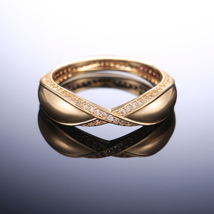 Micro-inlaid zircon streamline geometric ring women's commuter ring