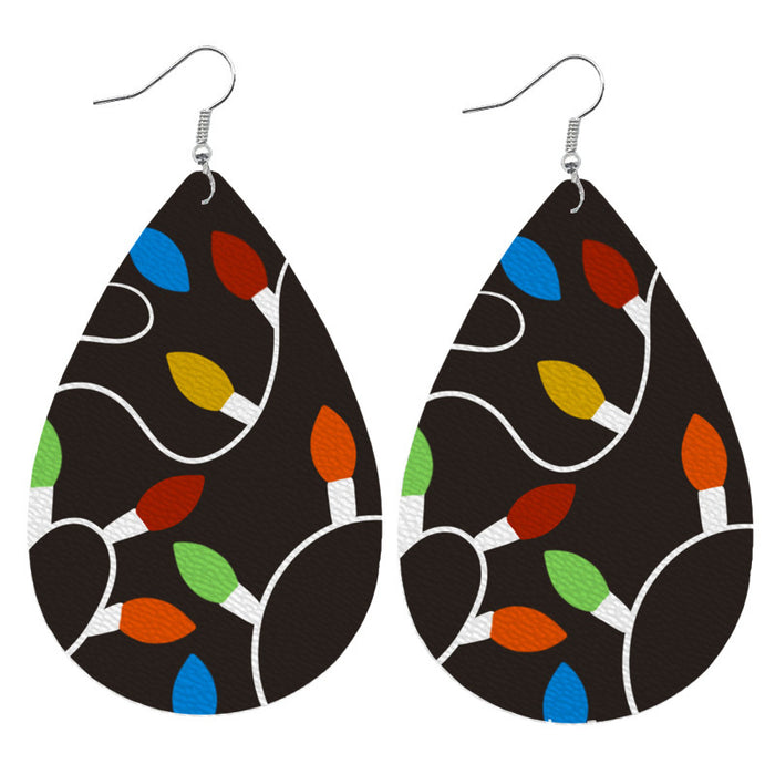 Christmas Teacher Gift Leather Earrings with Faux Embossed Sunflower Teardrop Design