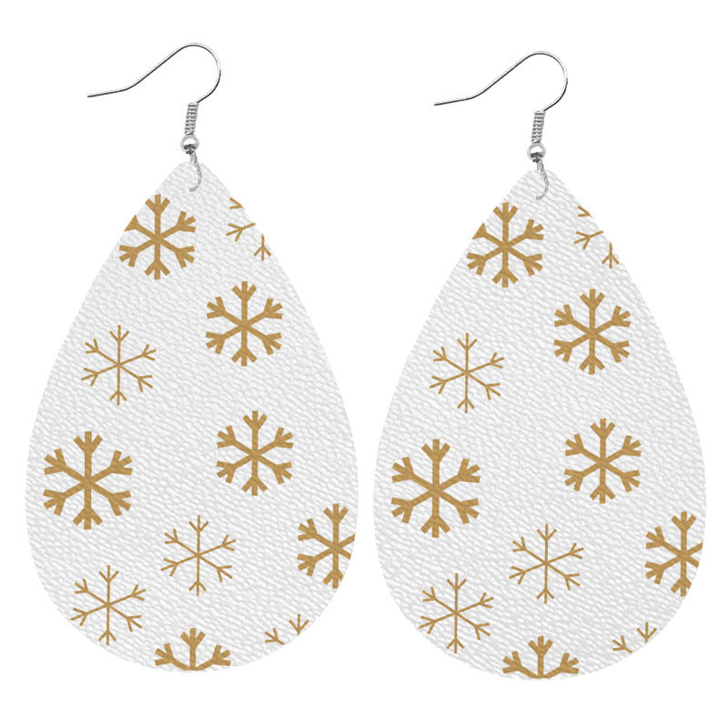 Simple Ethnic Waterdrop Leather Earrings with Bohemian Christmas Tree Design