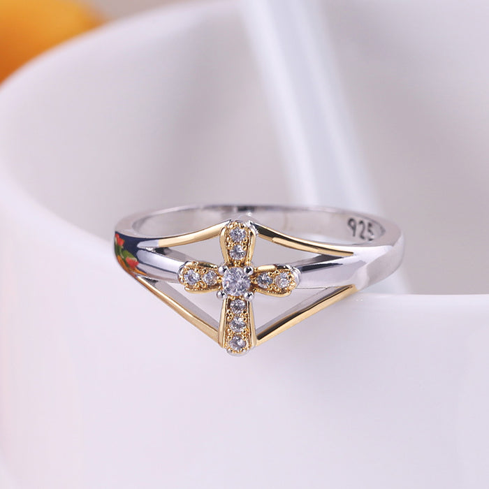 Simple color separation micro-inlaid five-color small flower ring