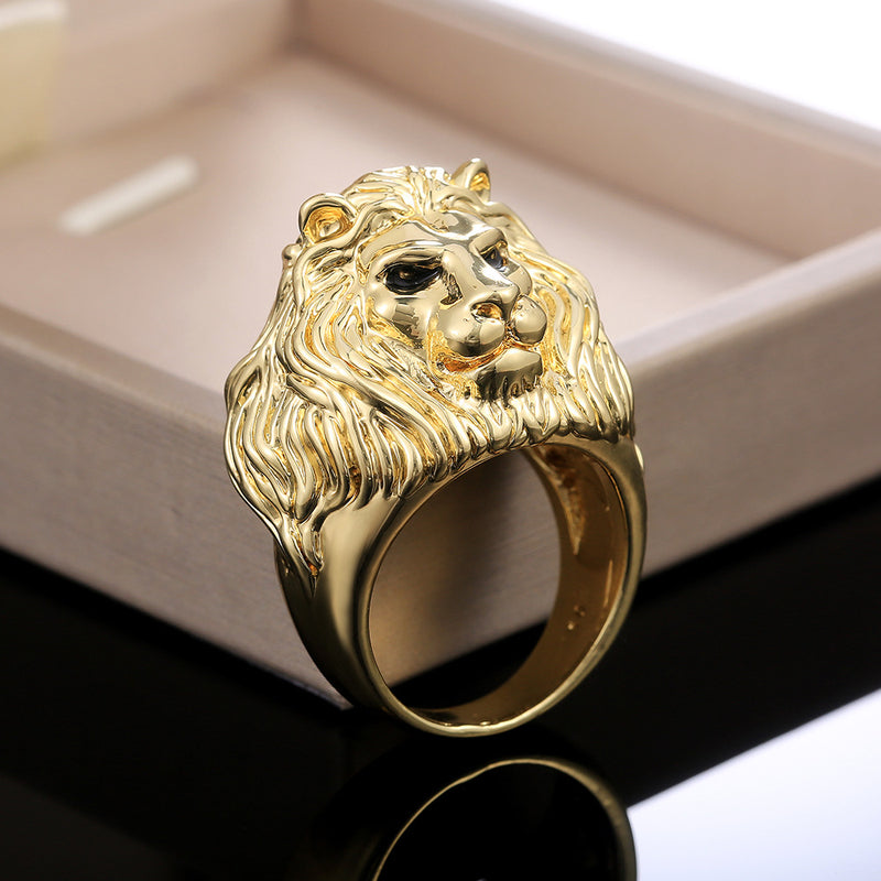 Anillo de cabeza de león, joyería de moda para hombres.