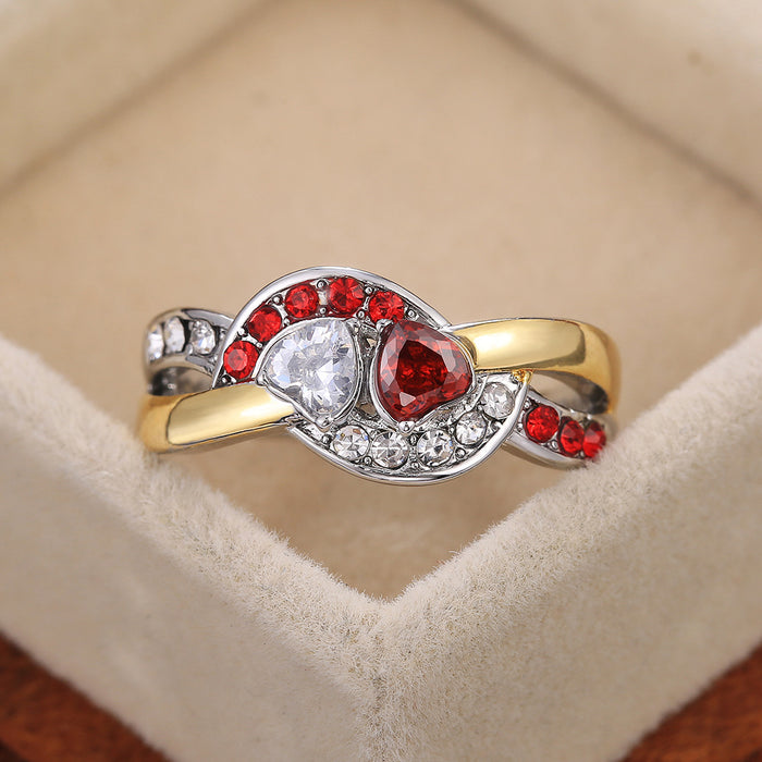 Anillo de circonitas tricolores con combinación de múltiples círculos