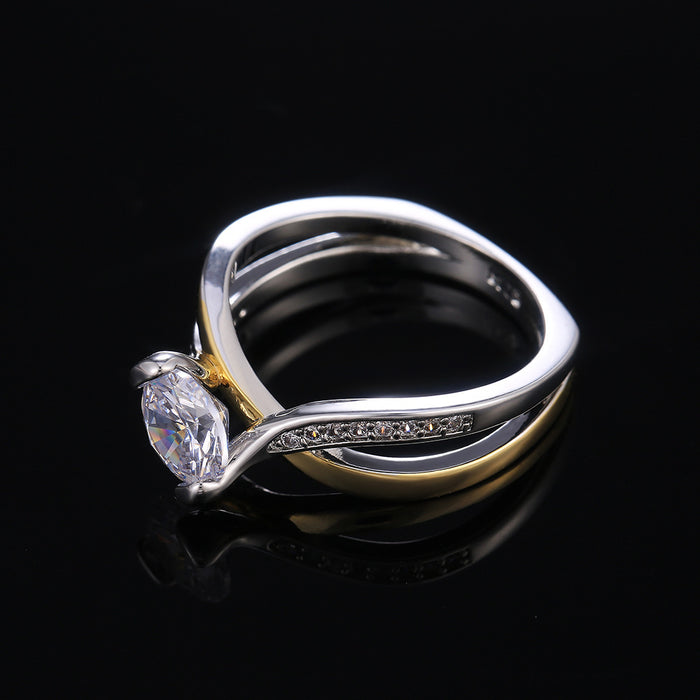 Exquisito anillo de compromiso con circonitas redondas, anillo de bodas