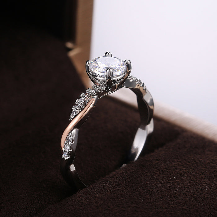 Women's Two Tone Claw Set Round Zirconia Engagement Ring