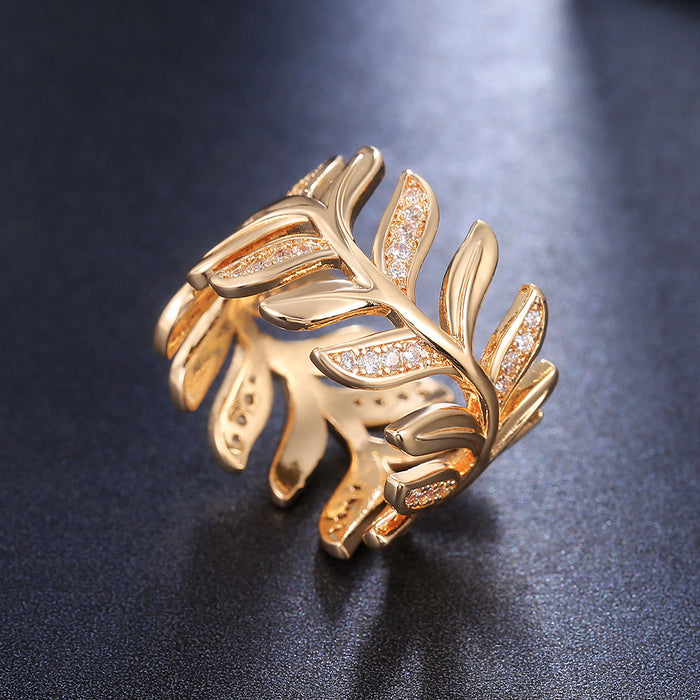 Creative vine leaf women's zircon ring party jewelry