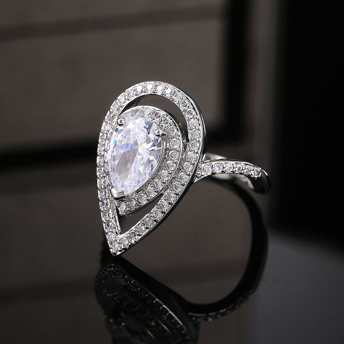 Anillo de circonita con forma de pera y gota de agua para mujer, joyería de compromiso con diamantes brillantes