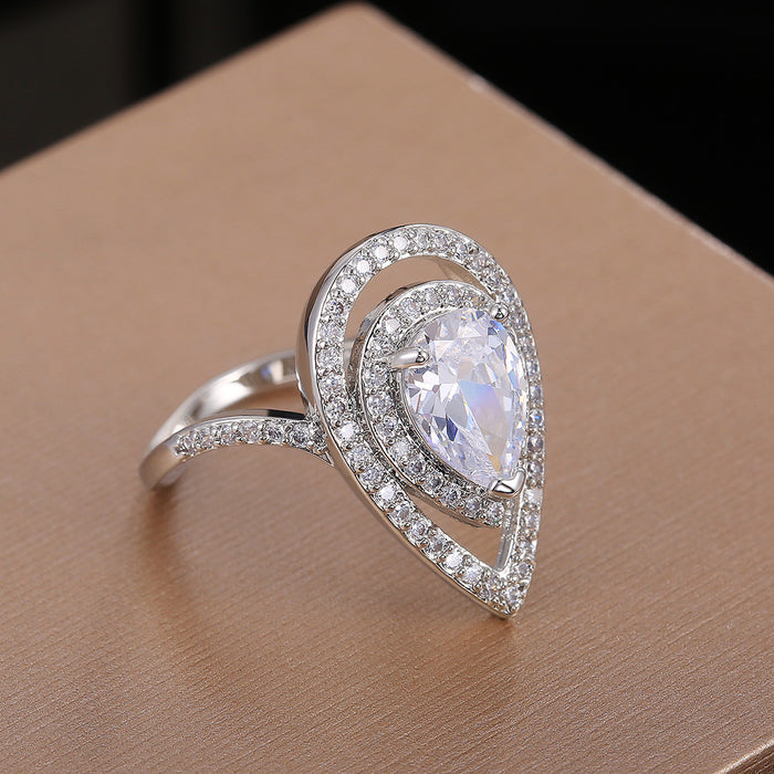 Anillo de circonita con forma de pera y gota de agua para mujer, joyería de compromiso con diamantes brillantes