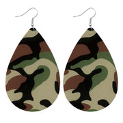 Leopard Print Leather Teardrop Earrings with Camouflage and Animal Print Designs - wallojewerly 