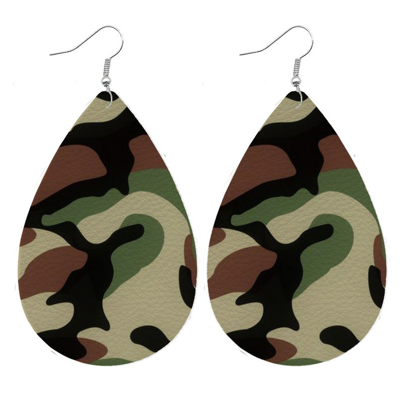 Leopard Print Leather Teardrop Earrings with Camouflage and Animal Print Designs - wallojewerly 