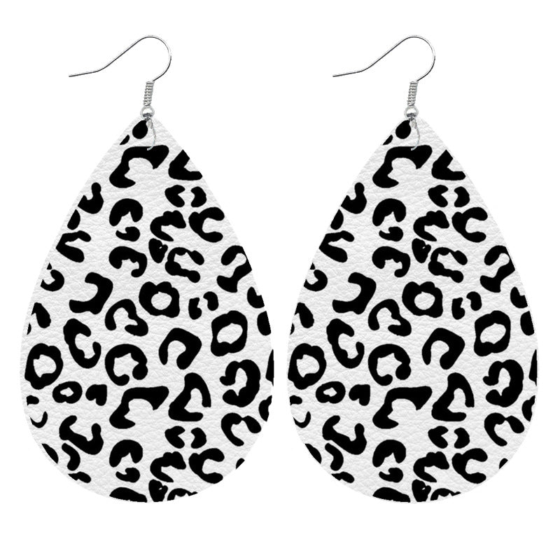 Leopard Print Leather Teardrop Earrings with Camouflage and Animal Print Designs - wallojewerly 
