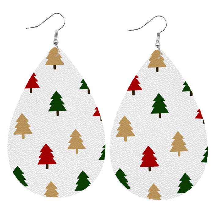 Christmas Themed Leather Earrings with Christmas Tree, Lights, and Reindeer Design