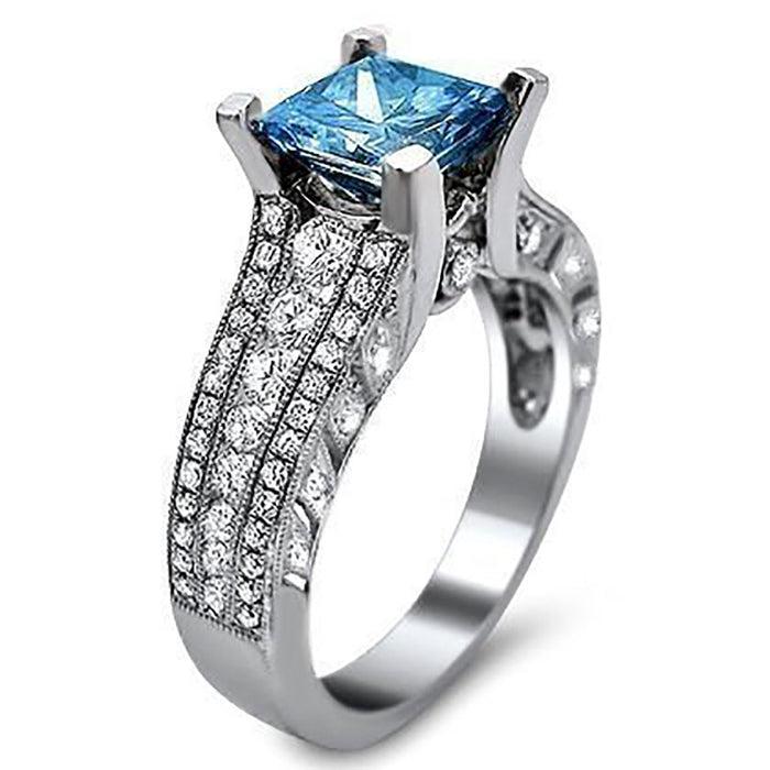 Anillo de mujer con diamantes de imitación y circonita azul