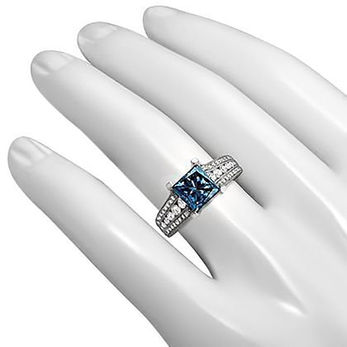 Anillo de mujer con diamantes de imitación y circonita azul