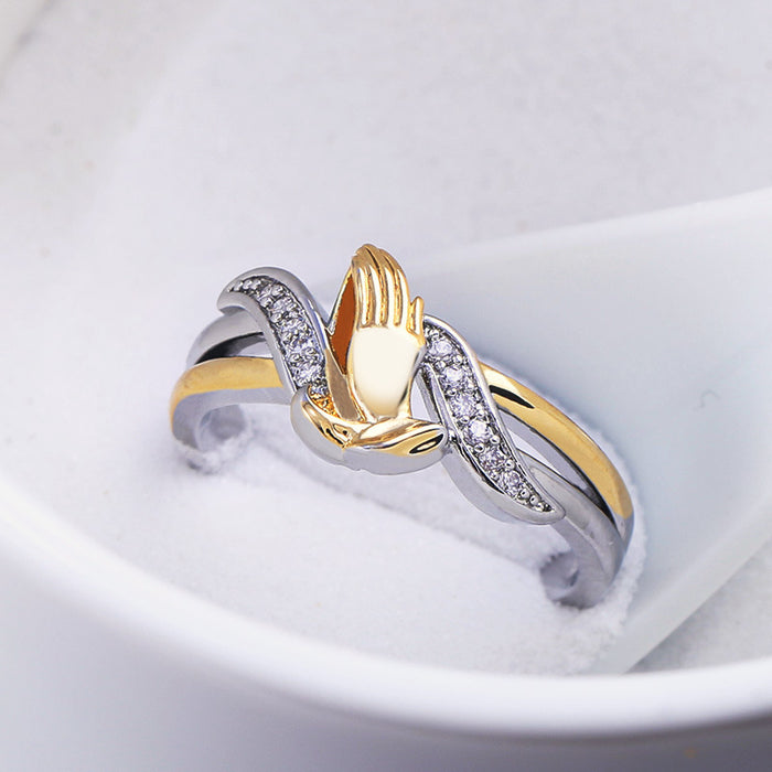 White gold plated zircon and diamond butterfly ring