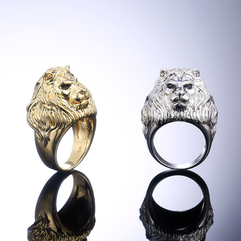Anillo de cabeza de león, joyería de moda para hombres.