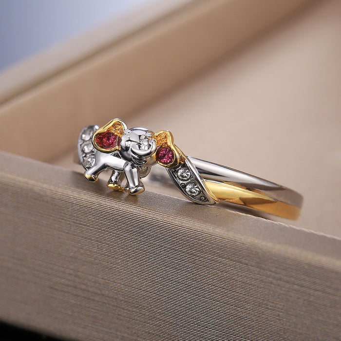 Creative and exquisite cartoon elephant ladies ring