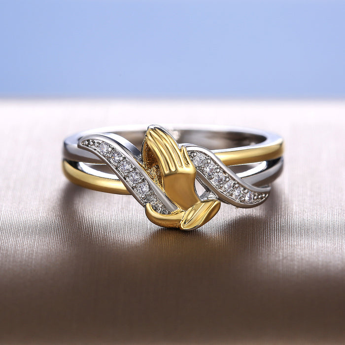 White gold plated zircon and diamond butterfly ring