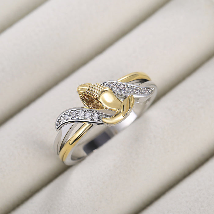 White gold plated zircon and diamond butterfly ring