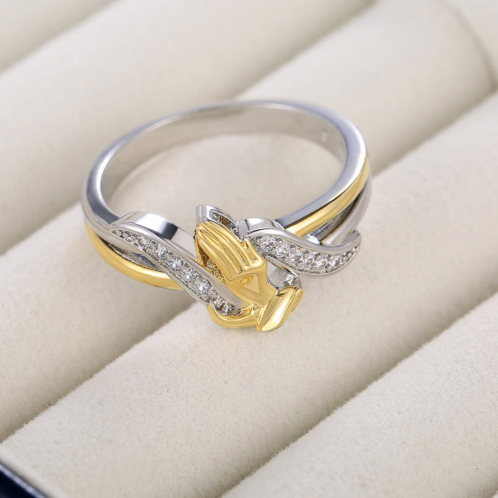 White gold plated zircon and diamond butterfly ring