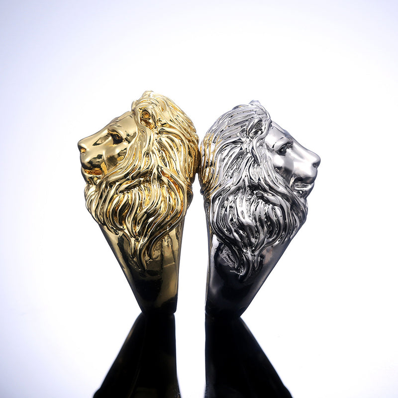 Anillo de cabeza de león, joyería de moda para hombres.
