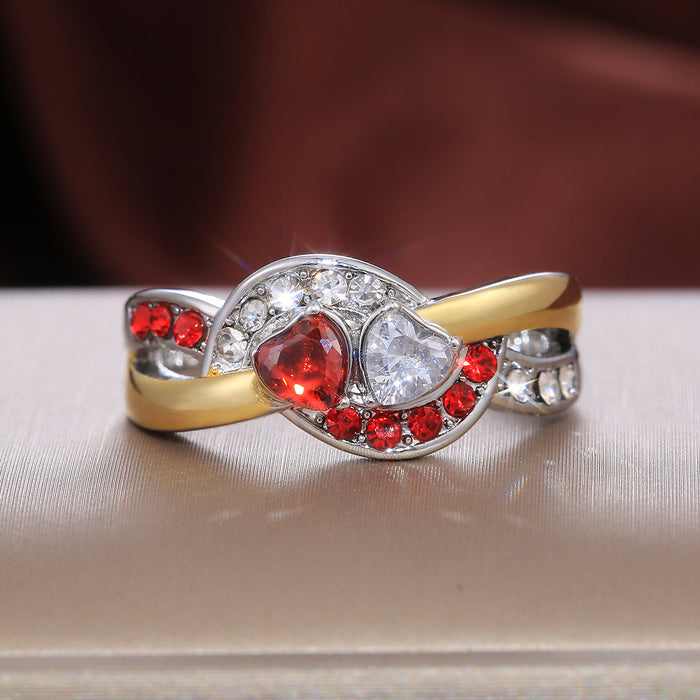 Anillo de circonitas tricolores con combinación de múltiples círculos