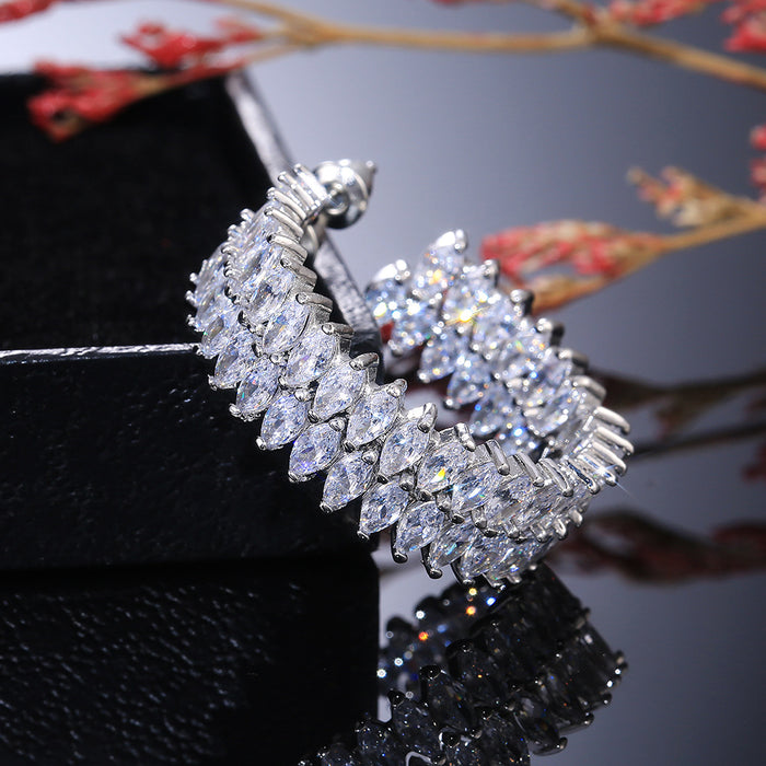 White gold-plated zircon large hoop earrings