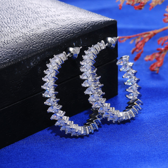 White gold-plated zircon large hoop earrings