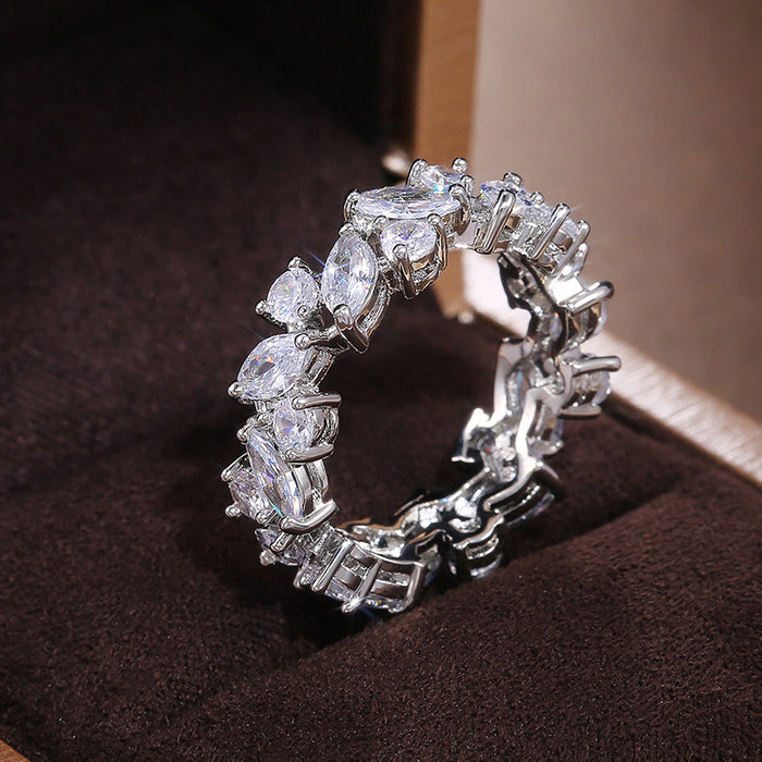 Leaf shaped zircon ring party travel tail ring ring