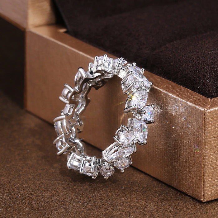 Leaf shaped zircon ring party travel tail ring ring