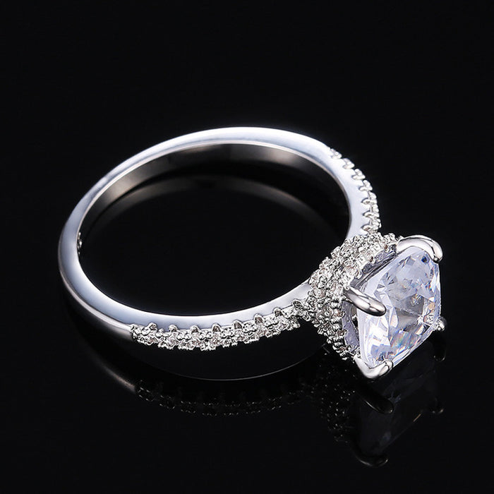 Exquisito anillo de bodas para mujer con circonitas micropavimentadas y diamantes