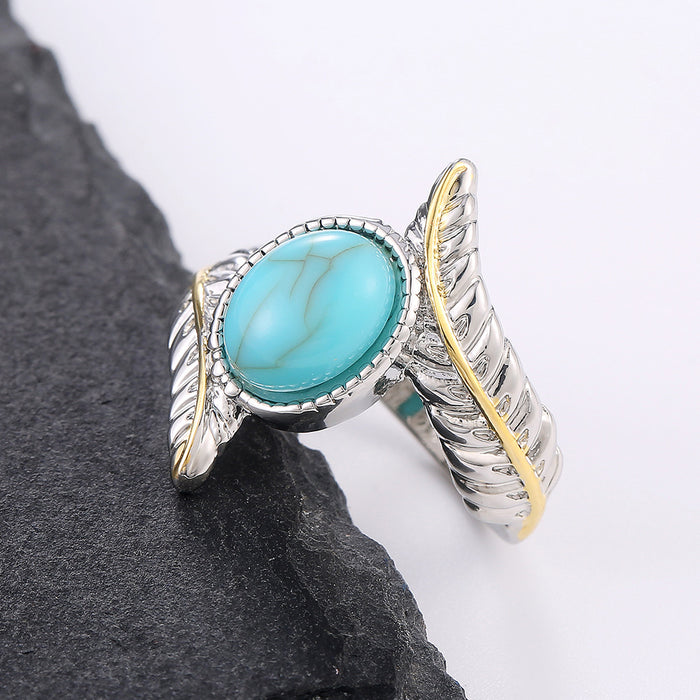 Turquoise Feather Split Color Women's Engagement Ring