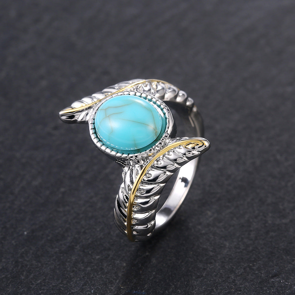 Turquoise Feather Split Color Women's Engagement Ring