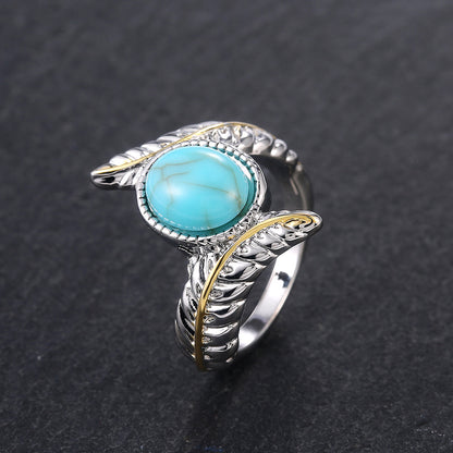 Turquoise Feather Split Color Women's Engagement Ring