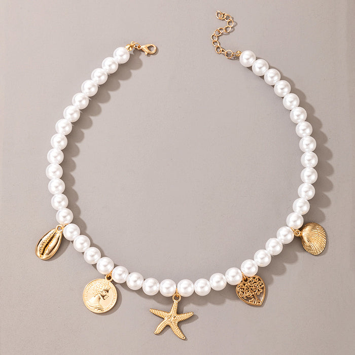 Fashionable Coin Short Necklace and Bracelet Set - Pearl Jewelry for Women