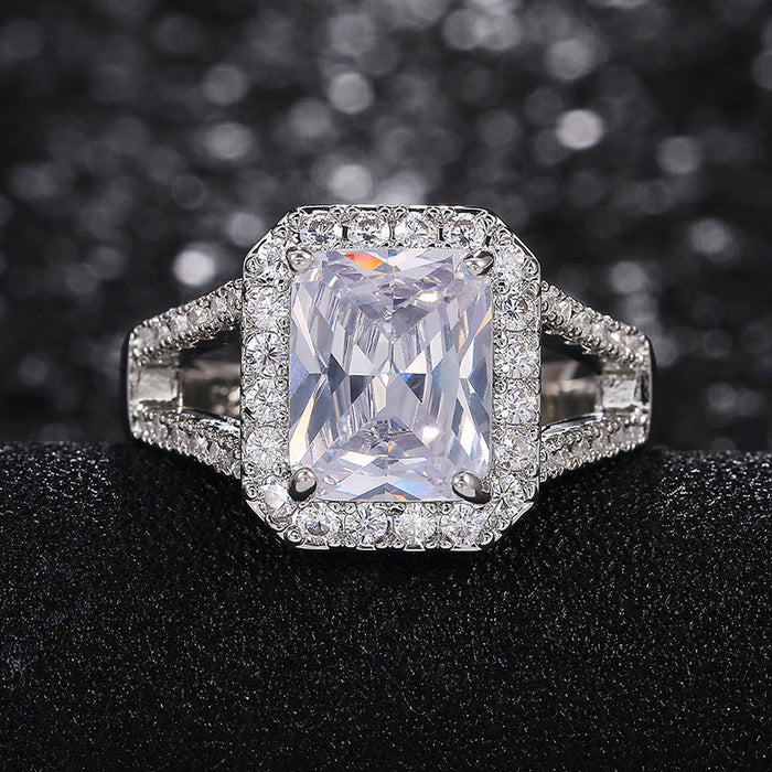 Classic square zircon copper ring wedding jewelry