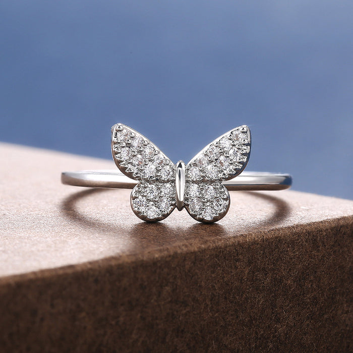 Zircon butterfly ring women's creative ring