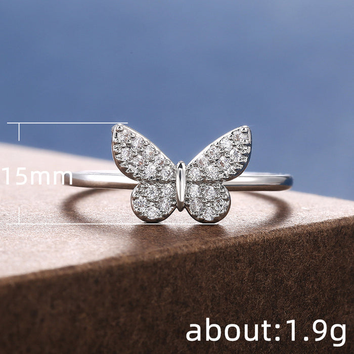 Zircon butterfly ring women's creative ring