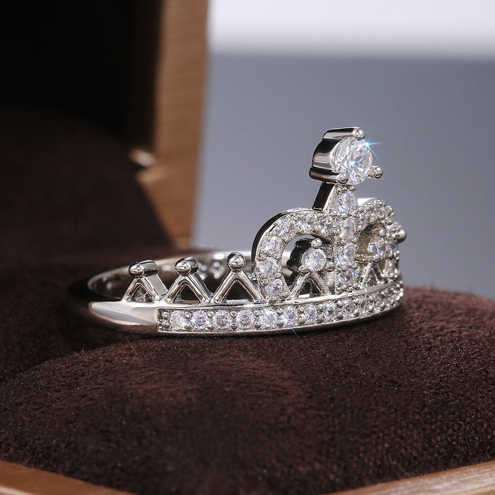 Anillo de compromiso elegante con corona para mujer, joyería de compromiso para boda