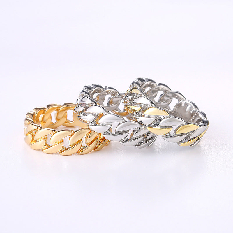 Anillo de cadena de dos tonos bañado en cobre, anillo de hombre punk de moda europea y americana