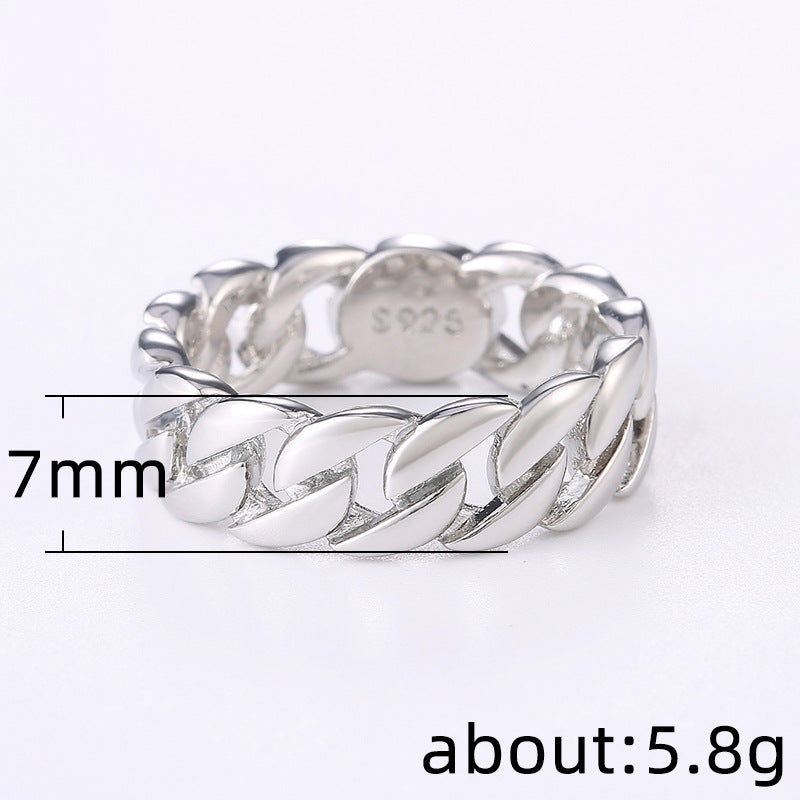 Anillo de cadena de dos tonos bañado en cobre, anillo de hombre punk de moda europea y americana