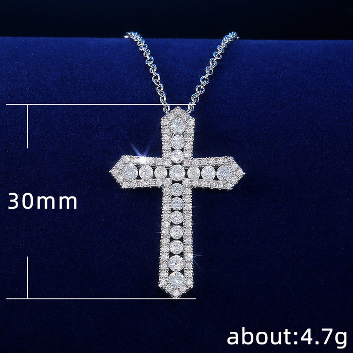 Fully inlaid zircon cross necklace, unisex jewelry