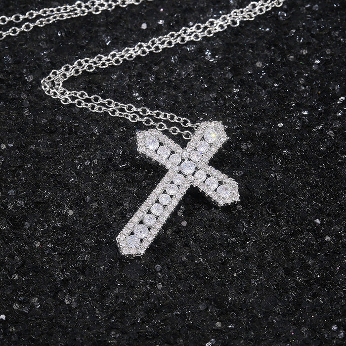 Fully inlaid zircon cross necklace, unisex jewelry