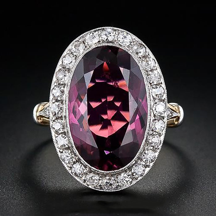 Pomegranate red zircon two-tone ring classic wedding women's ring