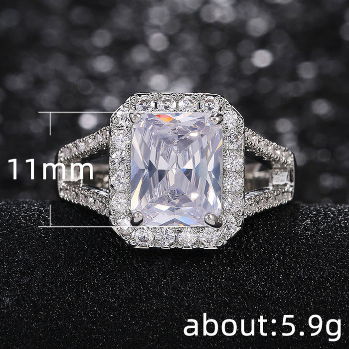 Classic square zircon copper ring wedding jewelry