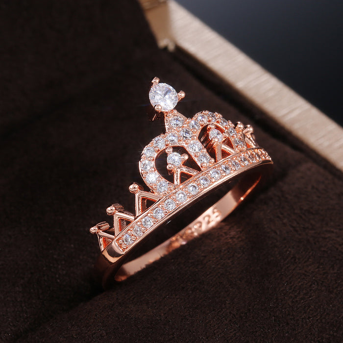 Anillo de compromiso elegante con corona para mujer, joyería de compromiso para boda