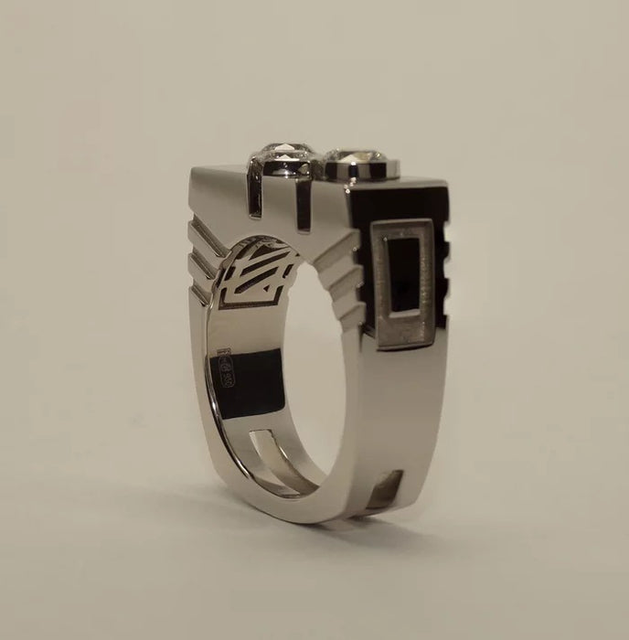 Anillo geométrico de circonita con incrustaciones de cobre, estilo hip-hop, anillo de moda para hombres