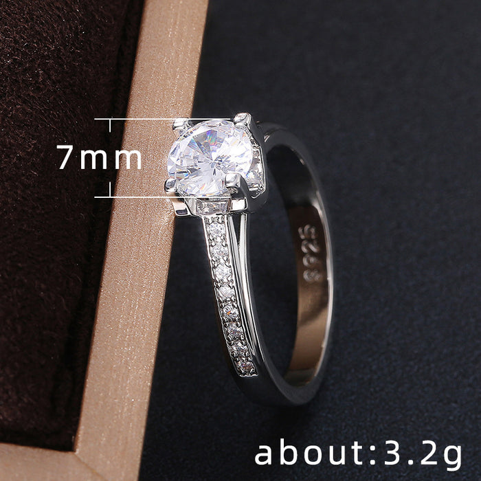 Exquisito anillo de lujo con circonitas para mujer, anillo de plata chapada en cobre con microincrustaciones