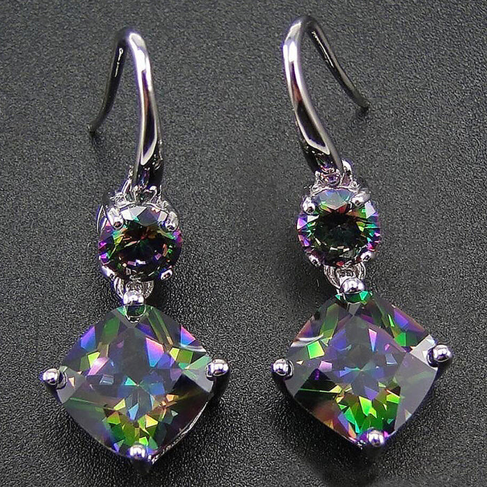 Exquisite colorful zircon geometric earrings for women